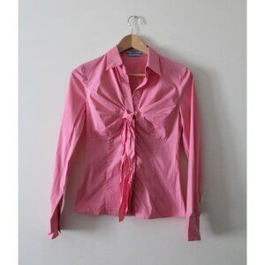 Prada Tie Detail Poplin Button-Up Shirt Pink Size IT 40/ US 4